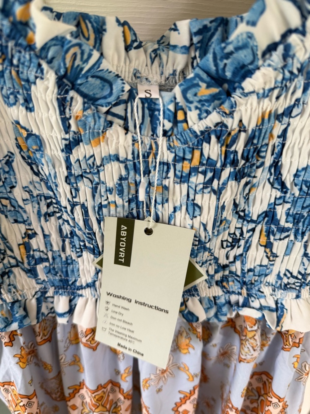 Blue & White Tiered Maxi Dress with Floral Print Bow Shoulder - Picture 6 of 6